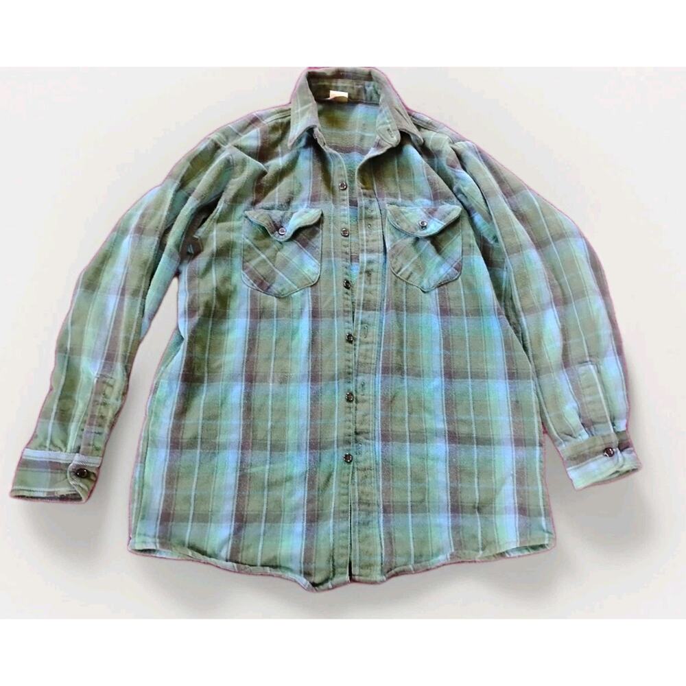 Vintage OshKosh B'Gosh Mens Medium Blue/Green Cotton Flannel